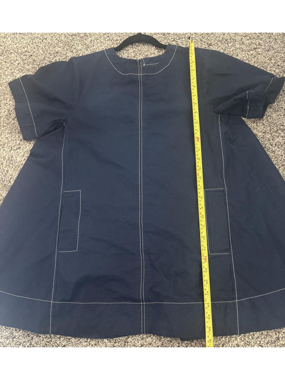 Maeve Navy Blue Short Sleeve Dress with Contrast Stitching, Size Small - Picture 5 of 5